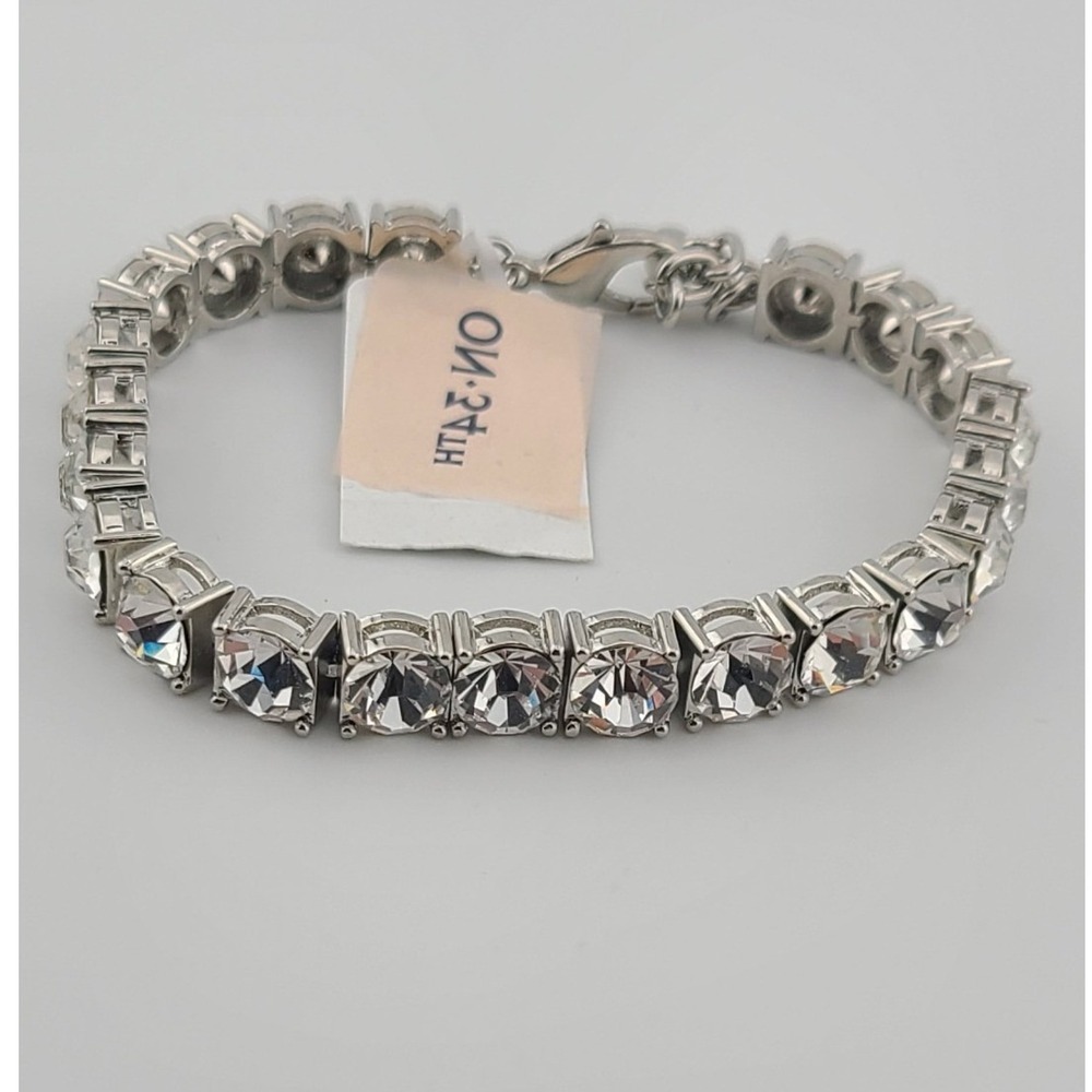On 34th Silver Tone 7mm Clear Crystal Flexible Tennis Bracelet NWT
